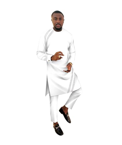 African Clothes for Men Dashiki Suits 2 PCS African Outfits Slim Fits African Top and Pants Black Mens Party Wear