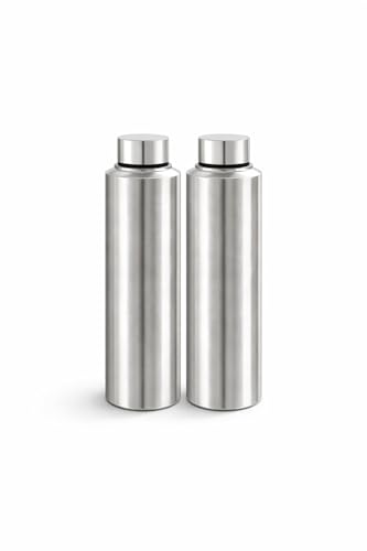 WISH NEU Stainless Steel Bottle 1 Litre | Leak Proof, Durable & Rust Proof | Non-Toxic & BPA Free Steel Bottles 1+ Litre | Eco Friendly Stainless Steel Water Bottle (Silver (Glossy Shine), Pack of 2)