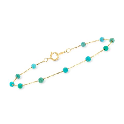 Pure Collection by Ross-Simons 3-3.5mm Turquoise Bead Station Bracelet in 14kt Yellow Gold