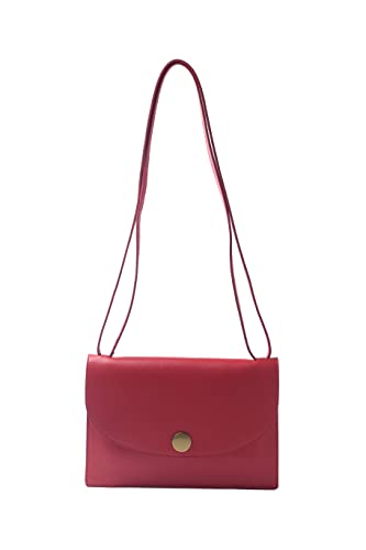 Sac à bandoulière rectangulaire en cuir rouge à compartiments