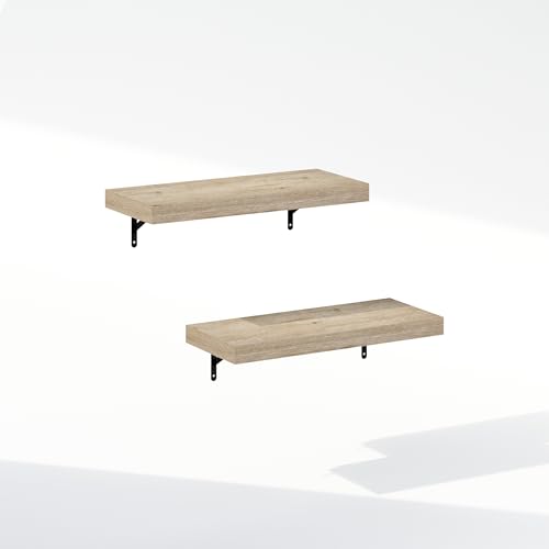 Furinno Tanna 56 cm montowane na ścianie półki łazienkowe pływające ekspozycyjne, naturalne, zestaw 2 szt