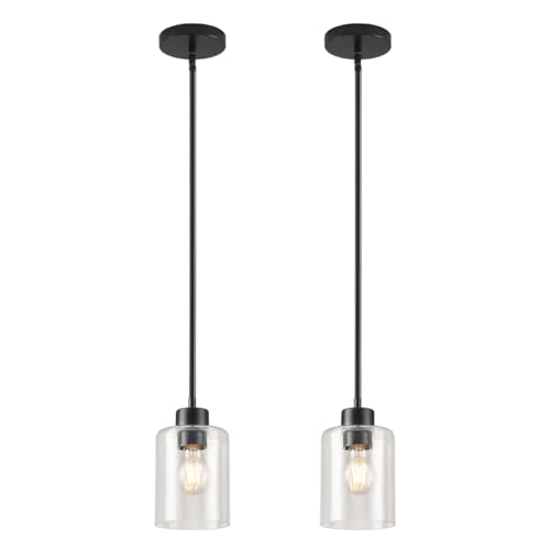 KLSS Black Pendant Lights Kitchen Island - Seeded Glass Pendant Light Fixture Multiple Stems Rods...