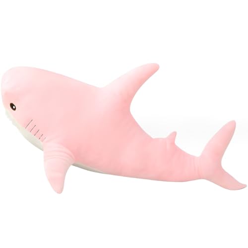 Image of 31.4 inch Pink Giant Shark Plush Pillow, Soft Cute Toy | shark-shaped pillow for kids' room decor. Perfect bedtime gift for boys and girls. Soft plush toy for cuddling and play.