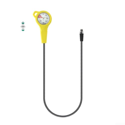 Medidor de presión de buceo submarino con manguera tejida de fibra de carbono y rosca 7/16-20UNF con luminoso para visibilidad en entornos oscuros (amarillo)
