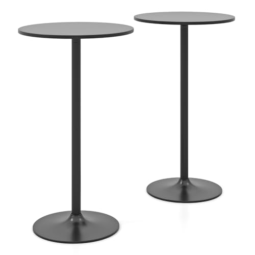 COSTWAY 2-in-1 Bar Table Set of 2, 56cm/101cm Height Adjustable Coffee Table with Detachable Pole & Metal Base, 60cm Round Cocktail Dining Table for Dining Room, Restaurant, Kitchen (Black)