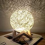Romantic Night Light Creative INS Wind Starry Table lamp Bedroom Bedside lamp Fantasy Rattan Ball Moon Light (Light Yellow)