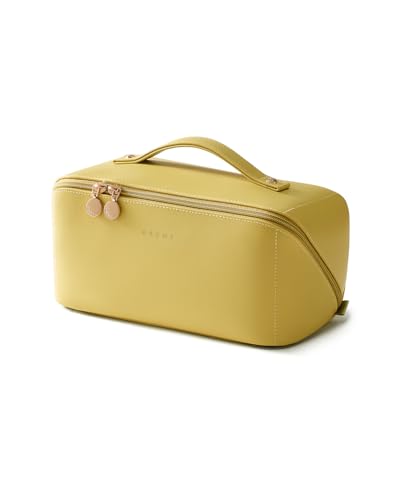 Image of EACHY Travel Makeup Bag, Large Capacity Cosmetic Bag for Women, Waterproof PU Leather, Flat Open Portable Toiletry Bag for Skincare, Brushes & Travel Essentials