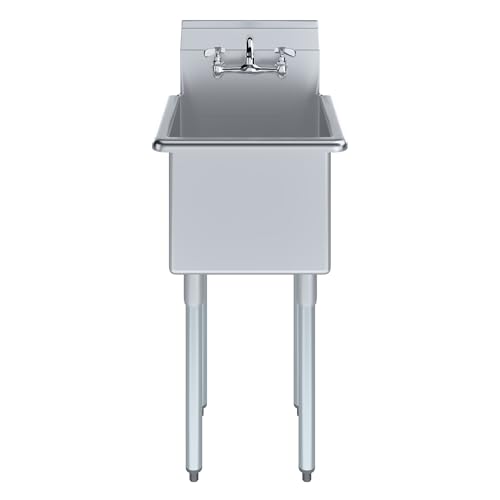 Image of AmGood Stainless Steel Prep & Utility Sink | 304 Stainless Steel | Restaurant, Kitchen, Laundry, Garage | NSF (Bowl Size: 15 inch x 15 inch + Faucet)