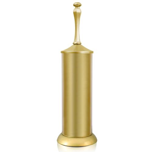 Gold Toilet Brush and Holder,Extra Long Handled Toilet Brush for Bathroom,Stainless Steel Heavy Duty Toilet Bowl Brush,Deep Cleaning Modern Toilet Cleaner Brush -Space Saving, Covered Brush, Durable