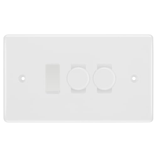 Image of BG White Moulded 3 Gang Light Switch 2x Trailing Edge LED Dimmer 1x 2 Way Custom Switch