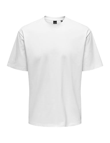 ONLY & SONS Herren Rundhals T-Shirt ONSFRED - Relaxed Fit S-XXL Schwarz Weiss, Größe:M, Farbe:Bright White 22022532
