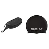 Arena Estuche Goggle Case Accesorios para Gafas De Natación, Unisex Adulto, All Black, Única + Gorro de Natación, Unisex Adulto, Negro (Black/Silver), Talla Única