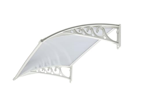 Image of CHENNAI Window Blinds and Shades DIY Polycarbonate Awning (Engineered Plastic Brackets) Window Sunshade Door Weather Shed Rain Canopy Awnings - 4'Widthx3'Depth (White Brackets & Clear Sheets)