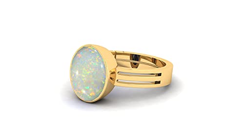 Image of 11.25 Ratti / 10.75 Carat Natural Certified AA++ Quality Australian White Opal Astrological Purpose Loose Gemstone Panchdhatu Gold Plated Ring for Man and Women(OX010)
