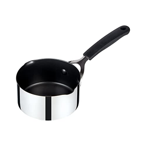 Prestige Made To Last Stainless Steel Milk Pan with Pouring Lip 14cm - Non Stick Milk Pan Induction Hob Suitable with Easy Grip Silicone Handles, Dishwasher Safe Cookware, Silver