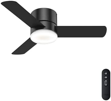 Hunter 44 inch Indoor Ceiling Fan with Light and Remote Control - For Bedroom or Living Room, Low Profile Mount, Black Modern Ceiling Fan with LED Light, Quiet, 3 Blades - Minimus 59453, Matte Black