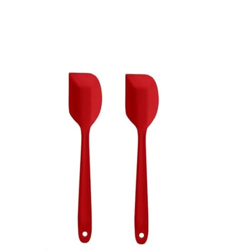 Image of Baskety Silicone Heat-Resistant Non-Stick Spatula Set of 2 - Small 20.5cm, Food-Grade, One-Piece Seamless Design with Steel Core, Perfect for Cooking, Baking & Mixing (Red)