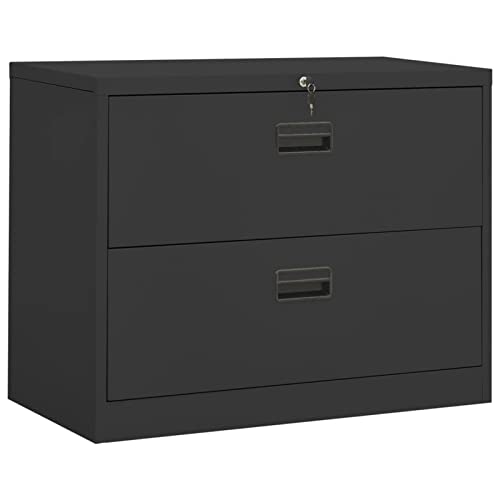BODHIS Armario de Almacenamiento de Metal Resistente con Cerradura Archivador Antracita con cajones y Mesa Auxiliar 90x46x72,5 cm Construcción de Acero