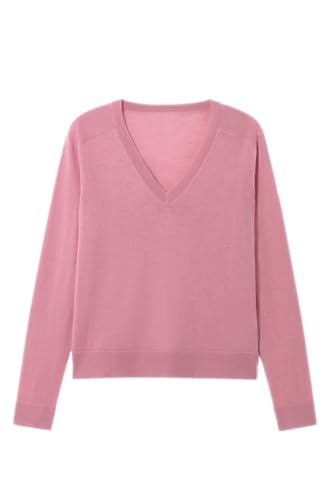 Women's Merino Wool Sweater Casual Lightweight V Neck Raglan Sleeve Knit Top Loose Pullover