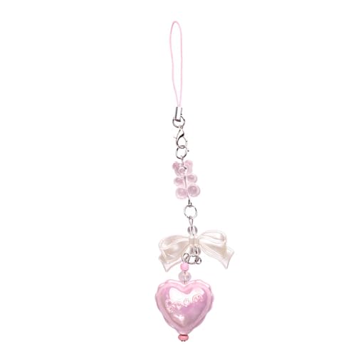 GMBYLBY Fashionable Love Heart Phone Decoration Beaded Phone Lanyard Unique Bowknot Phone Hangings Pendant Decoration Charm
