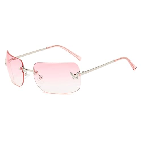 willochra 2023 Rectangle Y2k Gradient Sunglasses for Women Trendy Retro Summer Shades Rimless Butterfly Sunglasses