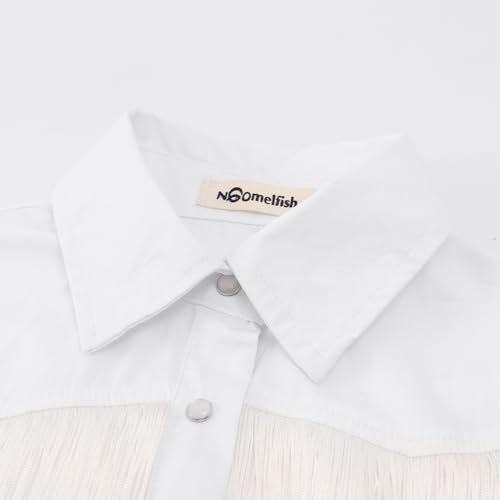 Noomelfish Girls Fringe Snap Button Down Western Shirt Cowgirl Long Sleeve Blouse Tops (5-14 Years)4