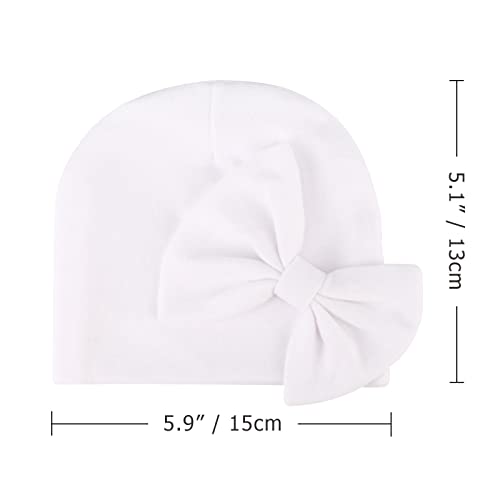 Bqubo Newborn Baby Hospital Hats Beanie Bow Infant Caps Baby Cotton No Scratch Mittens Set For 0-6 Months #TOP5