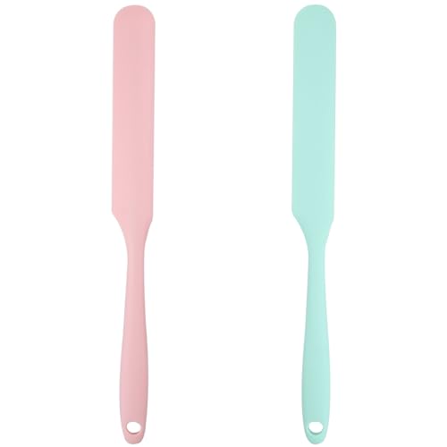 Silicone Spatulas 2 Pieces Heat Resistant Spatulas for Cooking and Baking Seamless Butter Cake Cream Jar Scraper Kitchen Utensils for Mixing Scraping, Blue and Pink