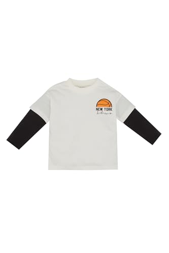 DeFacto Langarmtshirts für Baby Jungen, Longsleeve Kinder, Baby Langarmshirt Bequeme Langarmshirt Baby Jungen, Bekleidung für Jungen,Ecru,18-24 Monate