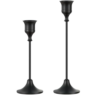FSyueyun Black Candle Holder Set of 2, Elegant Metal Candlestick Holders for Vintage Taper Candle Holders, Perfect for Table Centerpieces, Fireplace Mantels, Home Decor, Weddings and Party Decorations