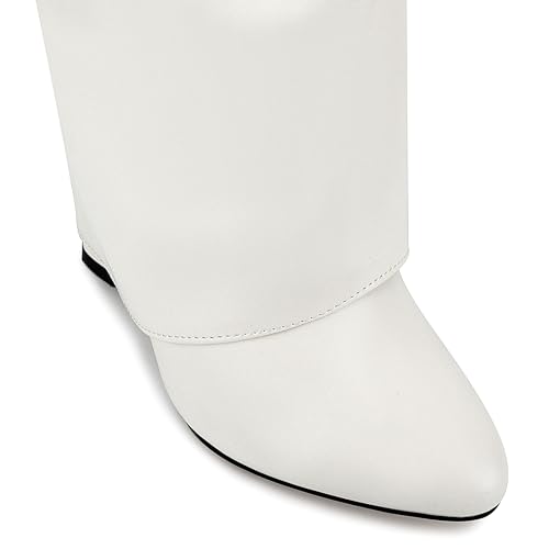 Image of Fold Over Knee High Boots for Women Pointy Pull-on Wedge Heel Knee Shark Boot With Side Zipper Covered Wedge Heel Padlock Boot