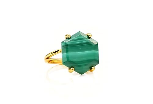 Bague en malachite hexagonale or pour femme bague de fiançailles mode