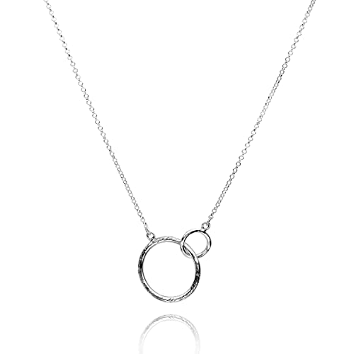 925 Sterling Silver Necklace Pendant on Rolo Chain With 2 Infinity Interlocking Hoops Vintage Look Hypoallergenic Nickel & Lead-free Artisan Handcrafted Designer Collection, Made in Israel