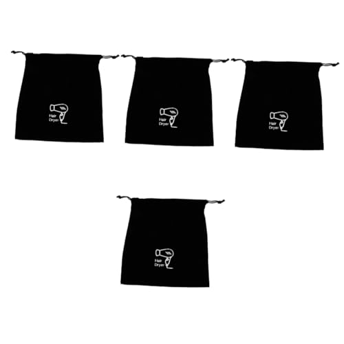 Happyyami 4 Piezas Bolsa para secador de pelo de franela neceser de viaje viajar largo cabello bolsa de viaje con cordón bolsa de secador de pelo con cordón Black