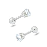 [Adelina Style] ピアス レディース 人気 つけっぱなし 1粒 スタッドピアス 6爪 1ペア ネジ式 キャッチ キュービックジルコニア サージカルステンレス イヤリング 金属アレルギー対応 (シルバー 3mm)