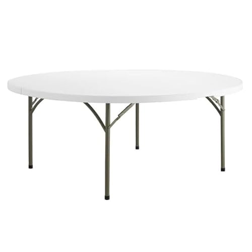 Round Folding Table, 72 inch Diameter, White Granite, 600 lb Capacity, Steel Frame