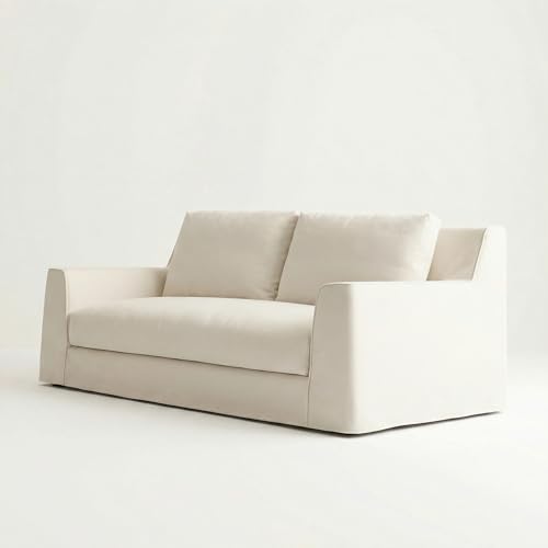 Vorthio Modern Slipcovered Sofa with One-Piece Easy Removable Washable Fabric Cover, Minimalist Upholstered Deep Seat Cloud Couch for Living Room 2 Seater/Loveseat 80" Width