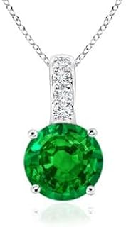Angara Natural Solitaire Round Emerald Pendant/Necklace with Diamond Bale in Sterling Silver/14K Solid Gold/Platinum for W...
