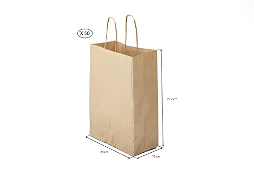 Lot de 50 Sacs Marrons Cabas en Papier Kraft avec Poignées - 20x10x29.2 cm - Sac de Courses/Emballage cadeau pour Anniversaire, Noel, Mariage. - Image 3