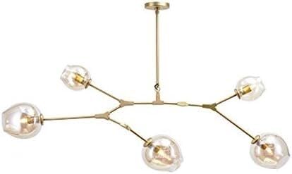 Lustre moderne à LED LWX avec bras abstraits dorés et boules en verre clair pour plafond