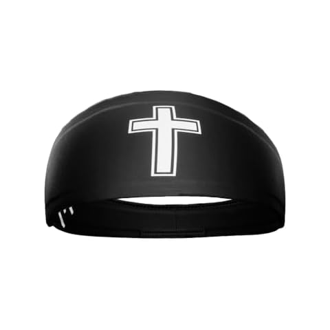 Faith Cross Headband/Sweatband. Best for Sports, Fitness, Working Out, Yoga. Tapered Design. Reversible. Unisex. (Faith Cross Black) Cover