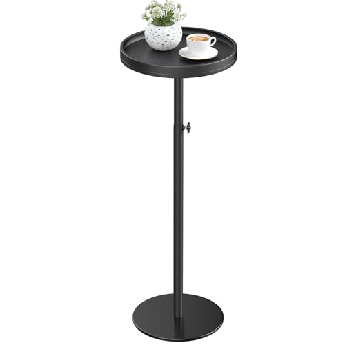 cozynest home Height Adjustable Drink Table Small Round Side Table Weighted Martini Pedestal Tables for Small Spaces Living Room Bedroom Sofa Couch Office Black