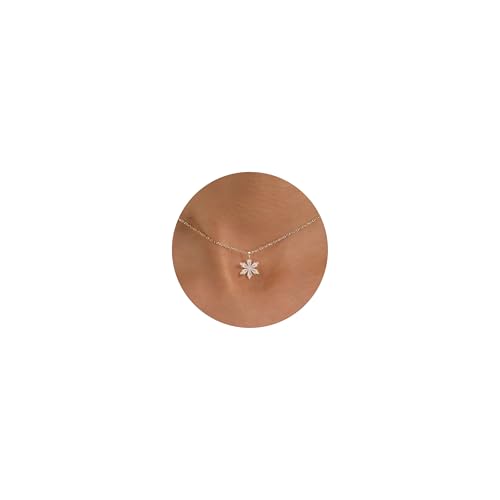 Plenky Gold Necklace for Women-14K Gold Plated Snowflake Necklace Christmas Necklace for Women Dainty Simple Jewelry Gifts