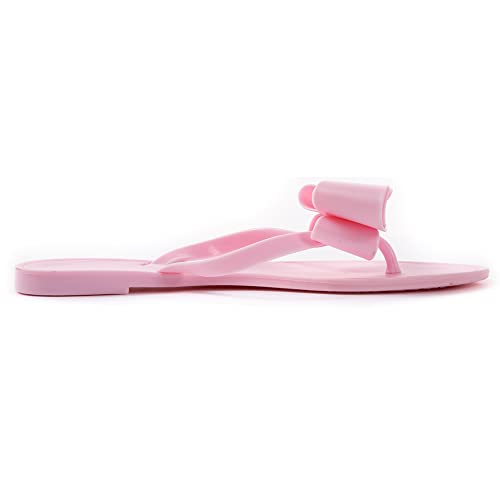 Image of Mtzyoa Women Flip-Flops Flat Sandals Jelly Bow Beach Flat Rivets Rain Cute Dressy Summer Sandals