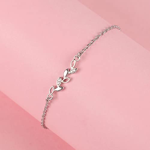 Clara 925 Sterling Silver Leaf Bracelet, Adjustable, Rhodium Plated, Swiss Zirconia Gift for Women and Girls - Image 2