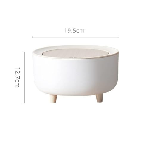 Image of Mini Portable Tabletop Dustbin, Mini Trash Can with Lid - Wastebasket for Bathroom Vanity, Desktop, Tabletop-Round(Square Press - White) (off white)