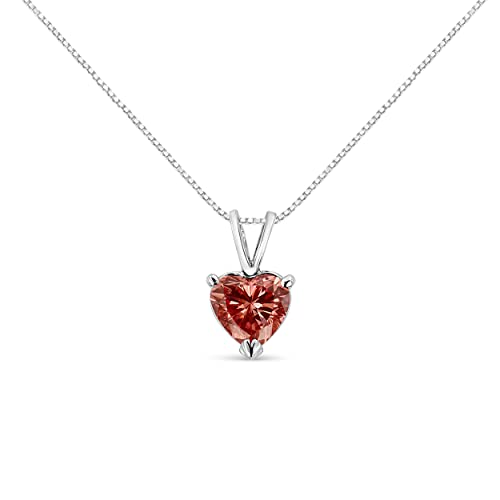 Haus of Brilliance IGI Certified 14K White Gold Martini Set 1.00 Cttw Lab Grown Pink Heart Diamond Solitaire 18" Pendant Necklace (Pink Color, SI2 Clarity)