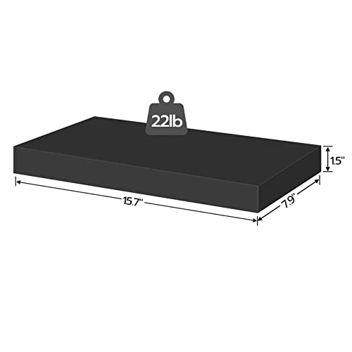 HOOBRO Floating Shelves for Wall, Wall Mounted Shelf Set of 2, 15.7" Hanging Shelf with Invisible Brackets, for Wall in Bathroom, Bedroom, Toilet, Kitchen, Living Room, Office, Black BK40BJ01