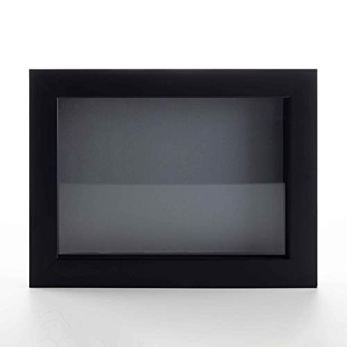 Black 8x12 Wood Shadow Box Picture Frame with Grey Acid-Free Backing UV Acrylic & Hanging Hardware - with 3/4