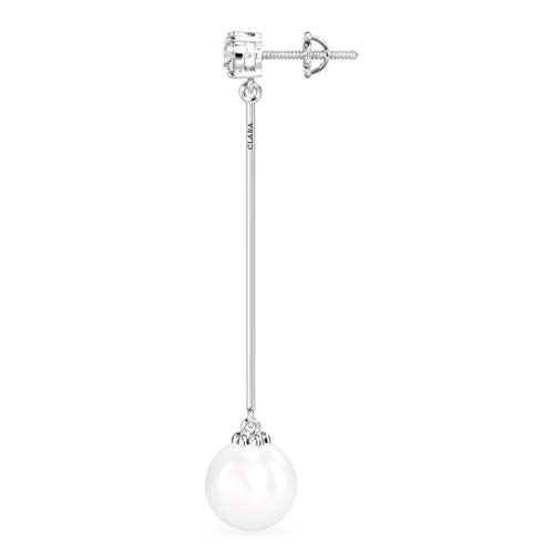Image of CLARA 925 Sterling Silver Pearl Earrings | Rhodium Plated, Swiss Zirconia, Screw Back | Gift for Women & Girls